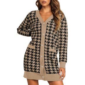 Meenew Women's Long Sleeve V Neck Dress Button Front Knitted Sweater Bodycon Mini Dresses
