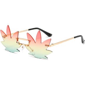 YAMEIZE Unique Maple Leaf Shape Sunglasses - Festival Party Eyewear Rave Halloween Christmas Funky Glasses for Women Men