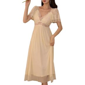 Womens' Vintage Nightgown Lace Sleepwear Victorian Nightdress Princess Pajamas Bridal Lounger Nightwear