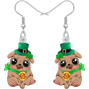 Acrylic St Patricks Day Earrings Green Hat Cute Cat Dog with Irish Shamrock Dangle Earrings Jewelry Gifts for Women Girls Festival Party Decorations