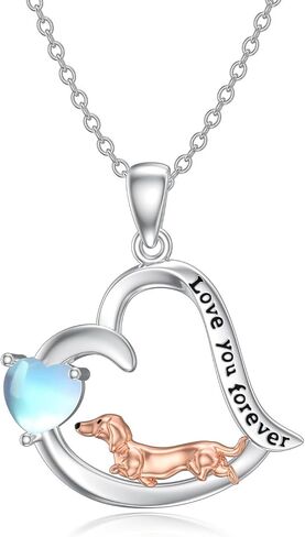 PELOVNY Dachshund Necklace S925 Sterling Silver Moonstone Dachshund Pendant Dachshund Jewelry Christmas Gifts for Women Girls in Saudi Arabia