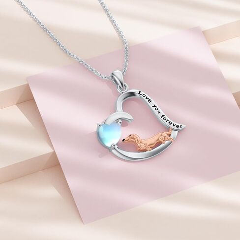 PELOVNY Dachshund Necklace S925 Sterling Silver Moonstone Dachshund Pendant Dachshund Jewelry Christmas Gifts for Women Girls in Saudi Arabia
