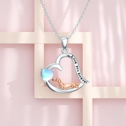 PELOVNY Dachshund Necklace S925 Sterling Silver Moonstone Dachshund Pendant Dachshund Jewelry Christmas Gifts for Women Girls in Saudi Arabia