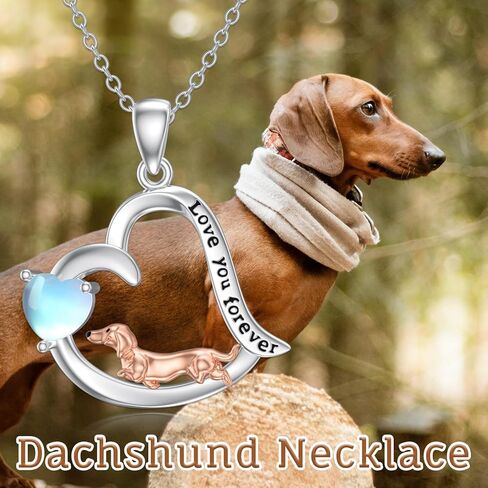 PELOVNY Dachshund Necklace S925 Sterling Silver Moonstone Dachshund Pendant Dachshund Jewelry Christmas Gifts for Women Girls in Saudi Arabia