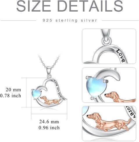 PELOVNY Dachshund Necklace S925 Sterling Silver Moonstone Dachshund Pendant Dachshund Jewelry Christmas Gifts for Women Girls in Saudi Arabia