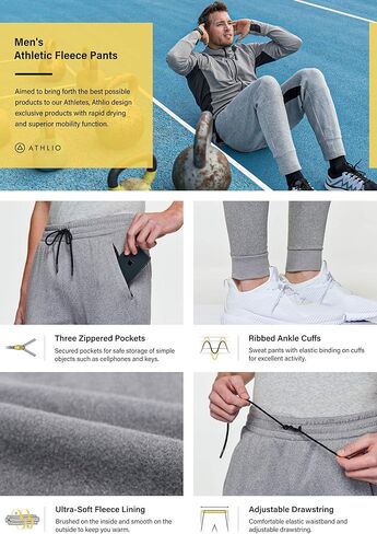 ATHLIO Men's Winter Fleece Sweatpants, Athletic Sports Jogger Pants with Pockets, Active Running Training Tapered Pants in Kuwait