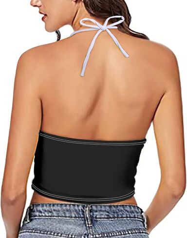 Women Printed Halter Cross Hollow Bandage Tank Camis Crop Top Vest in Saudi Arabia