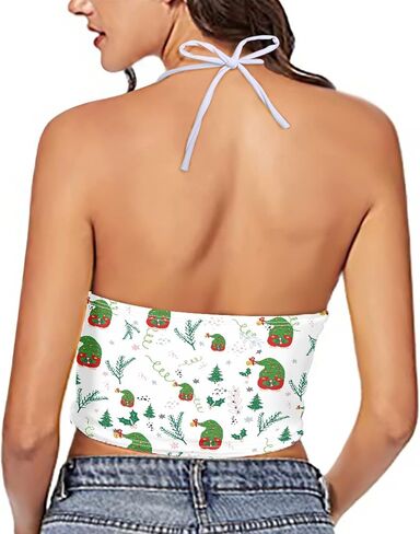 Women Printed Halter Cross Hollow Bandage Tank Camis Crop Top Vest in Saudi Arabia