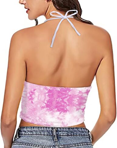 Women Printed Halter Cross Hollow Bandage Tank Camis Crop Top Vest in Saudi Arabia