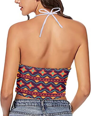 Women Printed Halter Cross Hollow Bandage Tank Camis Crop Top Vest in Saudi Arabia