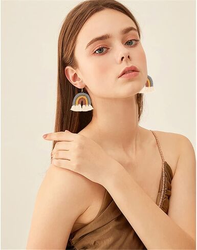 Bohemian Rainbow Layered Tassel Earrings 3 Tier Fringe Statement Dangle Drop Earrings for Women Girls Jewelry Fashion and Valentine Birthday Party Gift in Saudi Arabia