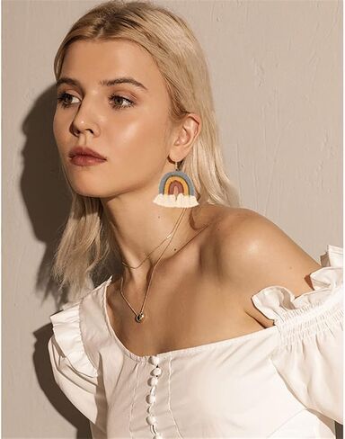 Bohemian Rainbow Layered Tassel Earrings 3 Tier Fringe Statement Dangle Drop Earrings for Women Girls Jewelry Fashion and Valentine Birthday Party Gift in Saudi Arabia