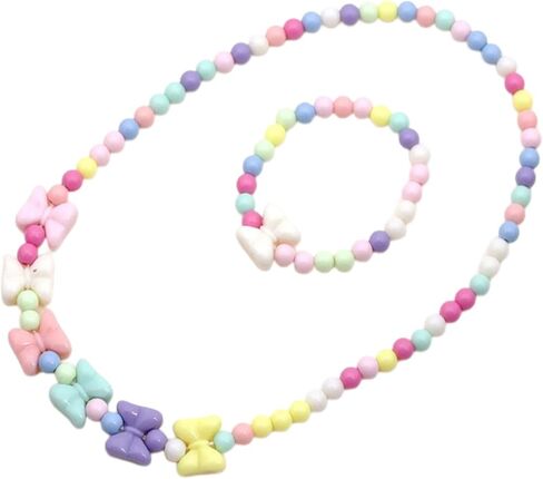 Caiyao Heart and Bowknot Stretch Necklace Little Girl Necklace Bracelet Set, Little Girls Jewelry Heart and Bowknot Necklace Bracelet for Girls in Saudi Arabia