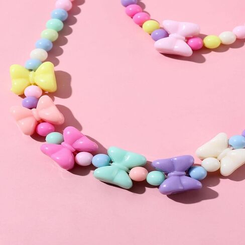 Caiyao Heart and Bowknot Stretch Necklace Little Girl Necklace Bracelet Set, Little Girls Jewelry Heart and Bowknot Necklace Bracelet for Girls in Saudi Arabia