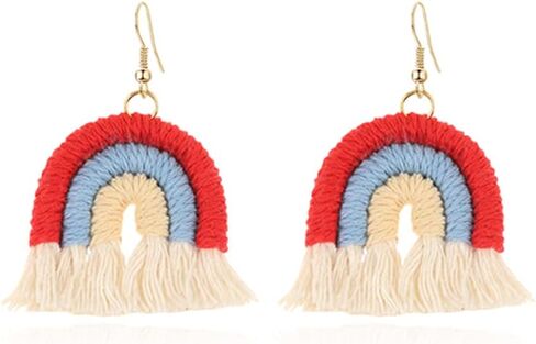 Bohemian Rainbow Layered Tassel Earrings 3 Tier Fringe Statement Dangle Drop Earrings for Women Girls Jewelry Fashion and Valentine Birthday Party Gift in Saudi Arabia