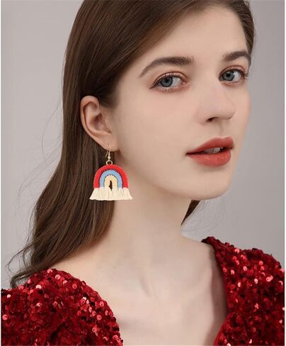 Bohemian Rainbow Layered Tassel Earrings 3 Tier Fringe Statement Dangle Drop Earrings for Women Girls Jewelry Fashion and Valentine Birthday Party Gift in Saudi Arabia