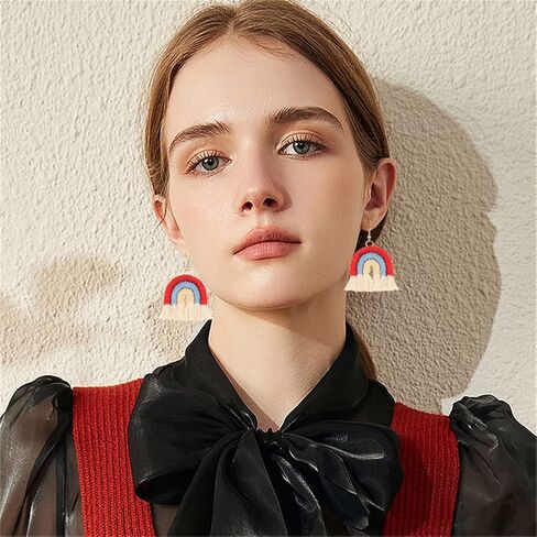 Bohemian Rainbow Layered Tassel Earrings 3 Tier Fringe Statement Dangle Drop Earrings for Women Girls Jewelry Fashion and Valentine Birthday Party Gift in Saudi Arabia