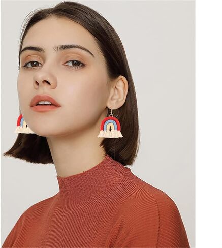 Bohemian Rainbow Layered Tassel Earrings 3 Tier Fringe Statement Dangle Drop Earrings for Women Girls Jewelry Fashion and Valentine Birthday Party Gift in Saudi Arabia