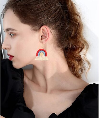 Bohemian Rainbow Layered Tassel Earrings 3 Tier Fringe Statement Dangle Drop Earrings for Women Girls Jewelry Fashion and Valentine Birthday Party Gift in Saudi Arabia
