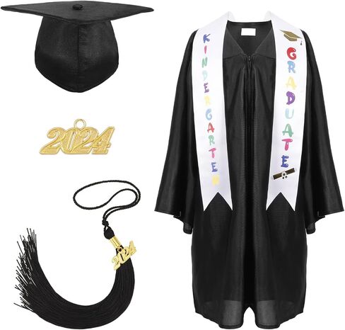 Guiqulai Unisex Shiny Kids Graduation Cap and Gown Set with 2024 Tassel for Kindergarten Preschool Toddler Children in Saudi Arabia