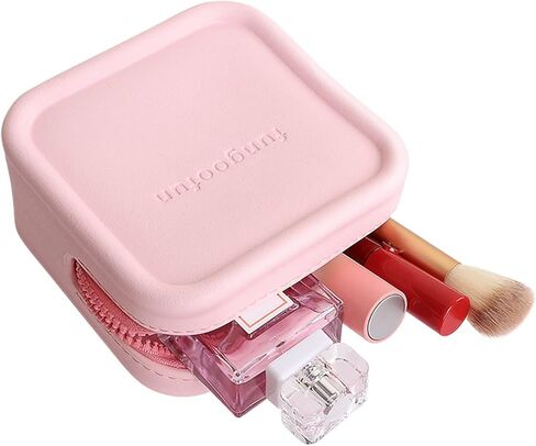 Pink Makeup Bag - Eva Waterproof Cosmetic Bag for Women, Square Toiletry Bag Travel Organizer for Girls, Mini Small Make Up Bag Cosmetic Zipper Pouch, Lipstick Makeup Case Organizer in Saudi Arabia