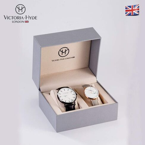 ساعات VICTORIA HYDE للأزواج للرجال والنساء، ساعات كوارتز بسيطة متطابقة للأزواج، مجموعة هدايا ساعة اليد له ولها مع حزام من الفولاذ المقاوم للصدأ in Kuwait