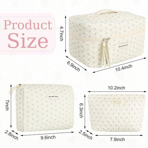 أودي_6 تي اكس دي 3 قطع حقيبة مكياج قطنية كبيرة للسفر حقيبة مكياج كوكيت حقيبة مكياج لطيفة مزينة بالزهور حقيبة أدوات الزينة للنساء والفتيات in Kuwait