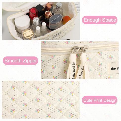 أودي_6 تي اكس دي 3 قطع حقيبة مكياج قطنية كبيرة للسفر حقيبة مكياج كوكيت حقيبة مكياج لطيفة مزينة بالزهور حقيبة أدوات الزينة للنساء والفتيات in Kuwait