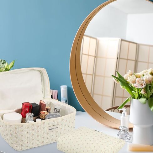 أودي_6 تي اكس دي 3 قطع حقيبة مكياج قطنية كبيرة للسفر حقيبة مكياج كوكيت حقيبة مكياج لطيفة مزينة بالزهور حقيبة أدوات الزينة للنساء والفتيات in Kuwait