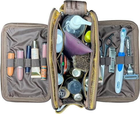 راستك تاون حقيبة أدوات الزينة الجلدية للنساء والرجال - مجموعة دوب للحلاقة - حقيبة مستحضرات التجميل لتنظيم مستحضرات التجميل بحجم السفر in Kuwait