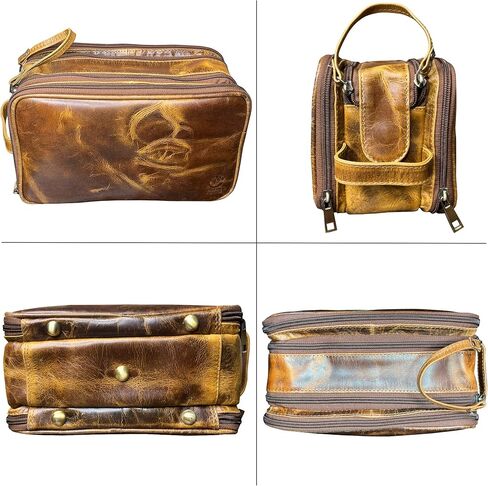 راستك تاون حقيبة أدوات الزينة الجلدية للنساء والرجال - مجموعة دوب للحلاقة - حقيبة مستحضرات التجميل لتنظيم مستحضرات التجميل بحجم السفر in Kuwait