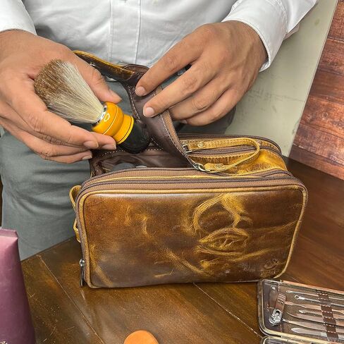 راستك تاون حقيبة أدوات الزينة الجلدية للنساء والرجال - مجموعة دوب للحلاقة - حقيبة مستحضرات التجميل لتنظيم مستحضرات التجميل بحجم السفر in Kuwait