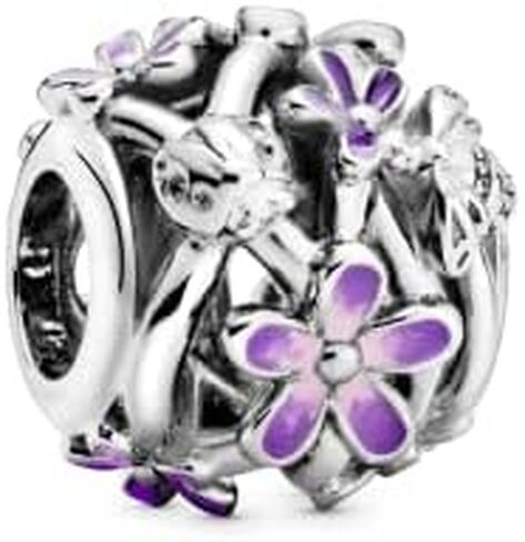 Pandora Openwork Purple Daisy Charm - Compatible Moments Bracelets - Jewelry for Women - Gift for Women in Your Life - Made with Sterling Silver & Enamel, With Gift Box in Saudi Arabia