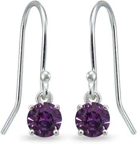 Sterling Silver 5mm Round Small Solitaire Dangle Earrings for Women or Teen Girls Made with European Crystals in Saudi Arabia