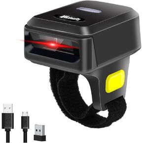 Alacrity 2D Wireless Ring Barcode Scanner,Portable Bluetooth Wearable Finger 1D 2D Mini Bar Code Reader Scanner Suppot Screen Scanning with Bluetooth & 2.4GHz Wireless & Wired Connection Scanner