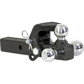 Buyers Products 1802280Tri-Ball Truck Hitch With Hook, Solid Shank for 2-1/2 Inch Receiver Tubes, Chrome Welded Steel Towing Balls, Black Powdercoated, Towing Accessories For Trucks And Trailers