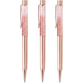 ZZTX 3 Pcs Rose Gold Ballpoint Pens Metal Pen Bling Dynamic Liquid Sand Pen Pretty Pens With Refills Black Ink Office Supplies Gift Pens For Christmas Wedding Birthday