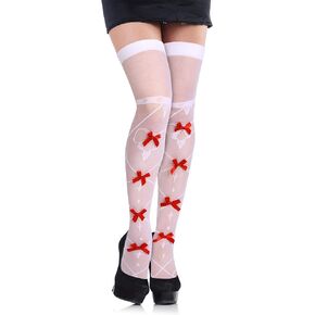 Violet Mist Women Lace Thigh High Stockings with Satin Bow over the Knee High Socks for Women Girls Lolita Gothic Thigh Socks