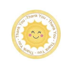 Sunshine Thank You Stickers 24pcs, Sun Summer Party Favors, Sunny Baby Shower, Smiley Face Tag Decorations Supplies