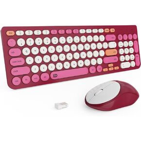 TKVPJYYI Wireless Keyboard and Mouse Combo, 2.4GHz USB Cordless Round Keys Set for Laptop, Computer, TV (Pink+Blue)