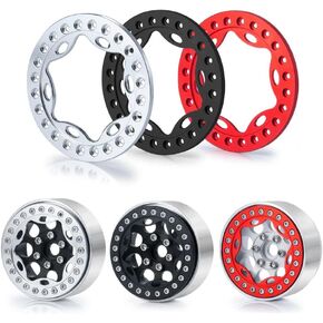 RCLIONS 4 قطع 2.2 بوصة RC Beadlock عجلة ريم حلقة بديلة من معدن الألومنيوم لسيارة 1/10 RC الزاحفة بعجلات 2.2 بوصة (فضي)