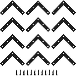 12 Pcs 3.15" x 3.15" T-Shape Flat Corner Brace Brackets, Mending Repair Plates Corner Brackets with Screws, Black