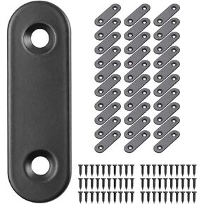 TOPPROS Pack of 30 Flat Corner Brace Plates Metal Joining Plates Connector Repair Bracket with Fixing Screws,(2 inchx0.6x0.08 inch), 2 Holes,Stainless Steel, Black