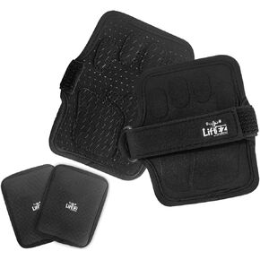 LiftEZ Weight Lifting Grips + Free Grip Pads - Premium Workout Gloves for Powerlifting, Barbell, Hand Weights - Ideal Calisthenics & Gym Equipment - Enhanced Comfort & Support in Black Color