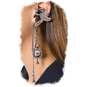 Relovet Steampunk Angle Earcuff Gothic Star Drop Crystal Time Vintage Retro Earrings Wrap Chain Gothic for Women