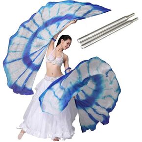 KIKIGOAL 100% Silk Belly Dance ISIS Wings Scarf Veil Fan with Telescopic Stick for Halloween Carnival Performance 1.4x2.7cm