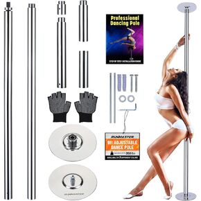 runmaster Premium Pole Spinning Static Dance Pole Kit | Portable & Removable 45mm Exercise Pole for Club, Party, Home Easy Assembly Safe & Sturdy Steel Construction | Silicone Rubber Protection