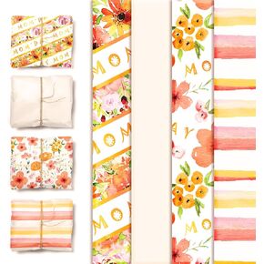 NICROHOME 24 ورقة برتقالية زهرية لعيد الأم ورق تغليف للهدايا، ورق مناديل ورقية مطبوعة برقائق ذهبية ملونة للحقائب والحرف الفنية اليدوية in Kuwait