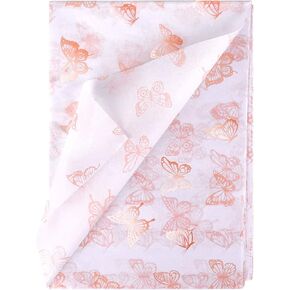KINBOM 30pcs 35 x 50cm/ 13.8 x 19.7 inch Butterfly Tissue Paper, Rose Gold Wrapping Paper Metallic Packing Paper for DIY Crafts Baby Showers Birthday Wedding