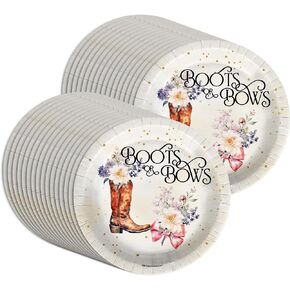 Birthday Galore Boots or Bows Gender Reveal Party Supplies Large 9" Paper Plates in Bulk 32 Piece